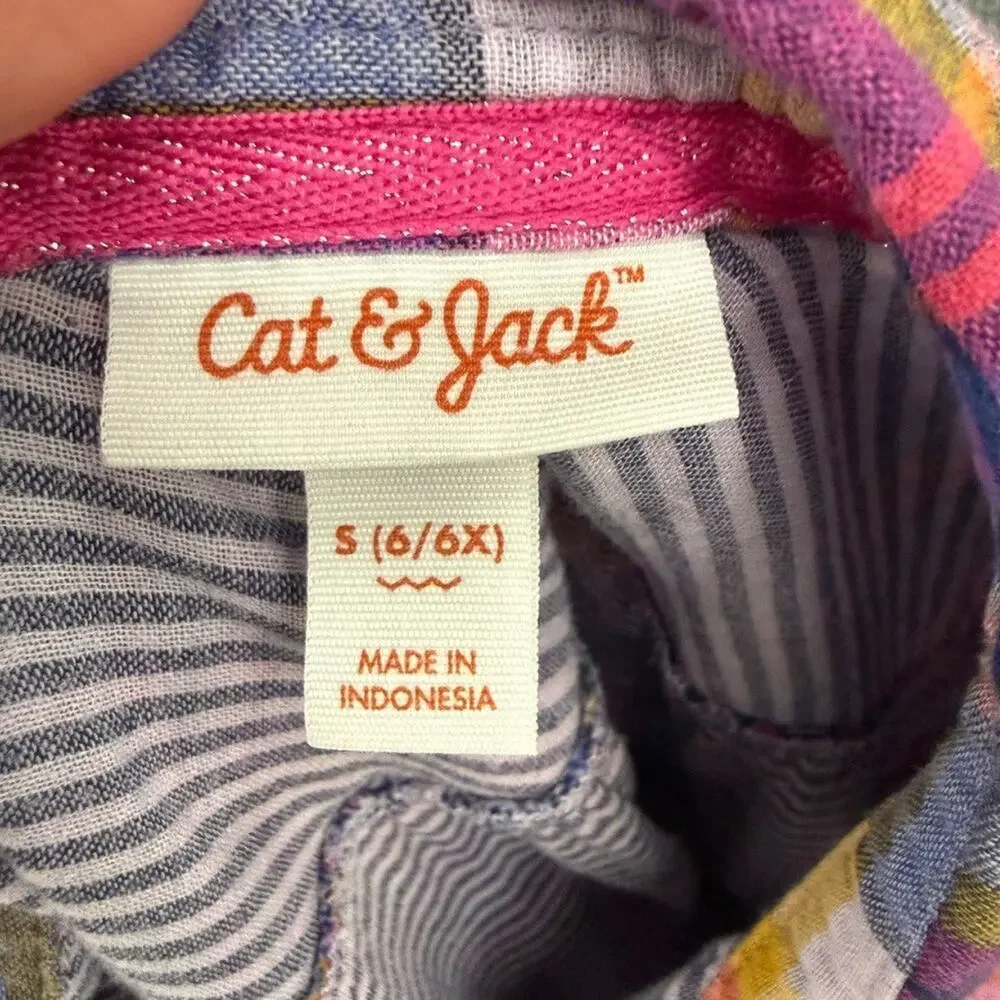 Cat & Jack Girls Plaid Shirt Dress Size 6 Multicolor Gauzy Double Weave Cotton